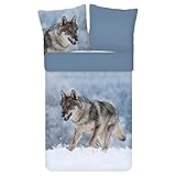 ESPiCO Bettwäsche Trendy Bedding Schneewolf Tiermotiv Pfoten Baumwolle Renforcé, Größe:135 cm x...