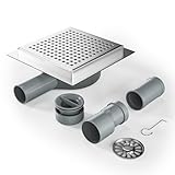 Bernkot Duschrinne Quadrat 15 * 15cm, 360° Siphon mit Geruchsstop und Haarsieb Edelstahl...