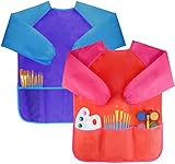 Amaza 2Pcs Malschürze Kinder Malkittel Bastelschürze 2-8 Jahre Langarm mit Klettverschluss (Blau &...