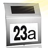 Hausnummer Beleuchtet Solar Edelstahl Hausnummer mit 2 LEDs Solarhausnummer für Außen mit...