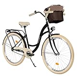 Komfort Fahrrad Citybike Mit Korb Vintage Damenfahrrad Hollandrad, 26 Zoll, Schwarz-Creme, 1-Gang