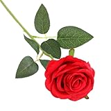 DHSBGWSX 1 Rote Rose, Künstliche Rosenblüte, Künstliche Rose Mit Stiel, Künstliche Pflanze,...