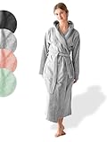 SIEGENTHAL® Damen Bademantel Frottee Velour 100% Baumwolle mit Kapuze Flauschig - Hellgrau S - M