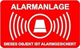 10 Stück Aufkleber Alarmanlage 5 cm x 3 cm alarmgesichert wetterfest & UV Schutz Set - Offsetdruck