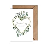 WBdesignz 10x Einladung Hochzeit mit Umschlag - Eukalyptus Karte Hochzeit - Einladungskarte Herz...