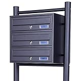 Rapid Teck® 3er Briefkastenanlage | 1x3 Fächer Briefkasten Anthrazit mit Namensschild | Edelstahl...