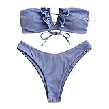 ZAFUL V-Verdrahtet Gerippt Fest Hoher Schnitt Bandeau Bikini Set Gepolstert Zwei Stücke Badeanzug...