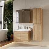 KAREN banyo Badmöbel Set 3 teilig City 80 cm | Waschbecken | Spiegelschrank | Unterschrank | Sonoma...