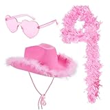Cowboy Hut Pink Damen 3-teilig Western Cowgirl Kostüm mit Filz Cowboyhüte Herzförmige Brille &...