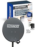 SCHWAIGER Satellitenschüssel Komplettset - Ø 60 cm Stahl Offset Antenne in Anthrazit - Inkl....