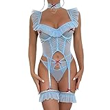 Briskorry Dessous Sexy Set Damen Lingerie V-Ausschnitt Reizwäsche Rüschen Outfit String Body...