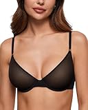 INLYRIC Damen Transparent BH mit Bügel Sexy Mesh Soft BHS Tiefer Ausschnitt Vorne Nahtlos...