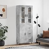 Gecheer Highboard Betongrau 69,5x34x180 cm Holzwerkstoff, Sideboard, Beistellschrank,...