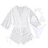 Bikini Damen Set Bauchweg Sexy V Ausschnitt Schnürung Mid Waist Reversible Bikinihose Zweiteiliger...