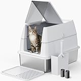Katzenklo Edelstahl mit Deckel, XXL Extra Großes Katzentoilette Edelstahl Reinigen und...