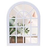 Spiegel Wandspiegel Halbrund | Dekospiegel mit Fensteroptik Vintage Retro-Stil | Weiß Rahmen...