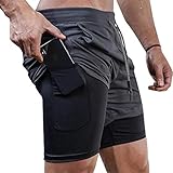 Superora Herren Sport Shorts Laufshorts 2 in 1 Kurze Running Sporthose Fitness Training Mit...