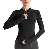 Sportshirt Damen Langarm, Gym Top Laufjacke mit Langer Reißverschluss, Leicht Fitness Oberteil...