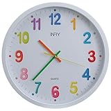 INFIY Kinder Wanduhr ohne Tickgeräusche Kinderzimmer Wanduhren Lautlos Bunt Zahlen 30 cm Quartz...