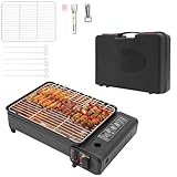 ACROSSPART Tragbarer Camping Gasgrill, Campinggrill Gas mit Grillnetz und Koffer, BBQ Tischgrill...