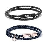 TMT Personalisierte Partner Armbänder mit Gravur | Roségold Silber Schwarz Blau | Lederarmband...