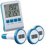 infactory Pool Thermometer Funk: 3 digitale Teich- und Poolthermometer mit LCD-Funk-Empfänger, IPX8...