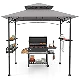 COSTWAY Grillpavillon mit Doppeldach, Seitenregalen, Metallkorb, Haken und Flaschenöffner,...