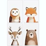 PACKLIST® Bilder Kinderzimmer | Poster Set Babyzimmer | Waldtiere Deko Skandi | Fuchs Bär Eule...