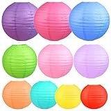 Encham Bunte Papierlaterne Deko Set 10 Stück Runde Lampions in Verschiedenen Größen Mehrfarbig...