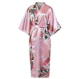 flintronic Kimono Robe Damen, Satin Bademantel, Satin Morgenmantel, mit Gürtel V-Ausschnitt