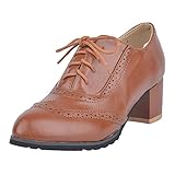 SJJH Damen Brogue Pumps mit Blockabsatz (Brown, 35 EU)