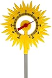 Lantelme Gartenthermometer Sonne mit Metall Erdspieß 60cm groß Wetterfest für Garten Deko Außen...