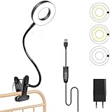 Foneso Klemme Lampe, 48 LEDs Dimmbare Leselampe Bett, 3 Modi und Stufe 10 Dimmen, 360° Flexibel USB...