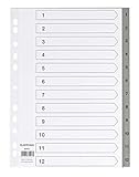 5er Set 12-teiliges Register/Trennblätter aus PP, DIN A4 mit Zahlen 1-12, volldeckend + praktischem...