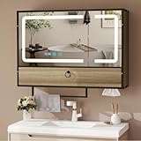 YU YUSING Spiegelschrank Bad mit LED Beleuchtung 80x60cm, Badezimmerschrank mit 6 Regal 2 Tür...