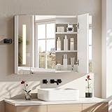 TUKAILAI LED Spiegelschrank Bad 80x15x60cm, IP44 Wasserdicht, Stecker Stromversorgung, Moderner...