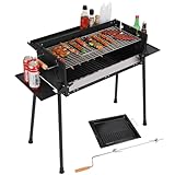 REDCAMP Faltbarer Holzkohlegrill, tragbarer BBQ Grill mit drehbarem Brathähnchenrost und Backform,...