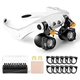 NZQXJXZ Lupenbrille mit Licht Head Lupen mit LED Licht, Vergrößerungsbrille mit 3X 4X 5X 6X 7X 10X...