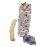 SAFIGLE Aromatherapie Salbei Räucherbündel mit Amethyst und Heiligem Holzstab Natürliches...