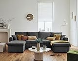 Cyrus - 7-sitzer Wohnlandschaft U-Form - schlaffunktion und Bettkasten - - aus Cordstoff Dunkelgrau