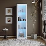 Merax Weiße Hochglanz-Vitrine mit LED-Beleuchtung, Glasvitrine Stehend mit 3 Glasböden,...