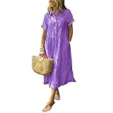 EGSDMNVSQ Damen Sommerkleid V-Ausschnitt Kurzarm Freizeitkleid Elegant Blusenkleid Leicht und Luftig...