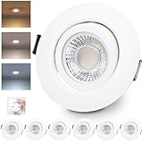 LED Einbaustrahler 230V Dimmbar Weiß LED Spots 6W IP44 Bad Einbauleuchten Schwenkbar...