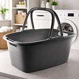 32 Liter Henkel Wäschekorb Wäschewanne Bügel Wäsche Plastik Griffen Kunststoff Korb Grau