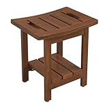 LUE BONA Duschhocker aus Massivem Teakholz, Quadratische Badebank aus Holz, Wasserdichter Badhocker...