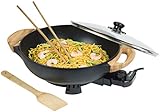 Bestron AEW100AS Elektrischer Wok mit Bambusgriffen, XL-Wokpfanne mit Glasdeckel im Asia Design,...