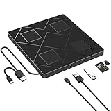 BEVA Externe CD/DVD Laufwerk USB 3.0 & Type C, DVD Laufwerk mit 2 USB Ports & SD/TF Slot,...