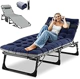 Obqer Folding Lounger, 440LBS Belastbarkeit Klappbett Gästebett mit Matratze, Seitentaschen und...
