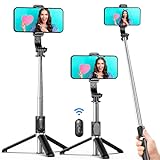 Selfie Stick Stativ, 360°Rotation 4 in 1 Selfiestick mit Fernbedienung Handy Selfie-Stange und...