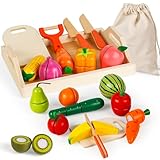 Kinderküche Spielküche, Blumacht 20 Pcs Küchenspielzeug für Kinder aus Holz, Schneiden Obst...